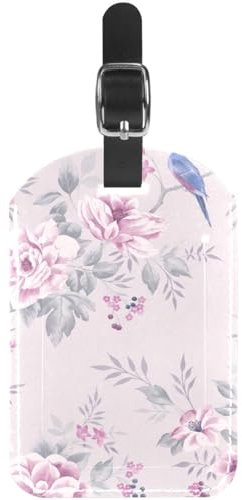 1 lot d'étiquettes de bagage pour valise, LVTISEE vintage rose motif floral et oiseau, étiquette de bagage en cuir synthétique avec housse de confidentialité pour voyage