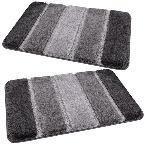 Paradise Products 2er-Set Badematte, rutschfest, super saugfähig, wasserfest, waschbarer Teppich, weich, dick, saugfähig, Badezimmerteppich, Bodenmatte (Anthrazit/Grau, 2 Stück x 40 x 60, rechteckig