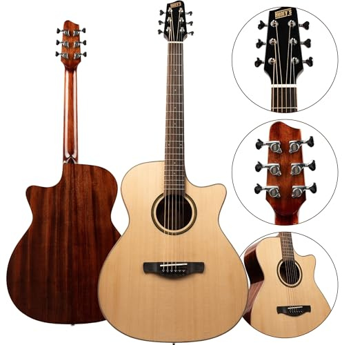 Henry's Daily GAD1 - Chitarra western con suono ricco e caldo e ottimo rapporto qualità-prezzo, coperta in abete massello e corpo in mogano, chitarra acustica per principianti e avanzati