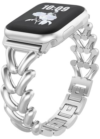 KeHowy Metall Armband für Apple Watch Armband 41mm/40mm/38mm/42mm, Damen Herren Elegant Edelstahl Band Gliederarmband Ersatzarmband für iWatch Series 10 42mm/9/8/7/6/5/4/3/2/1/SE/SE2 - Silber