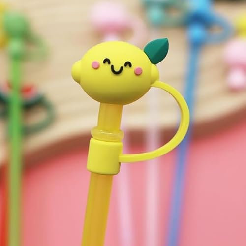 Yellow Lemon Straw Cover for Stanley 40&30 Oz Cup, 8mm Silicone Straw Covers Cap for Stanley Cup Accessories, Cute Straw Topper for Tumblers, Straw Cap Stopper for Reusable Straws Tip Lids,Straws