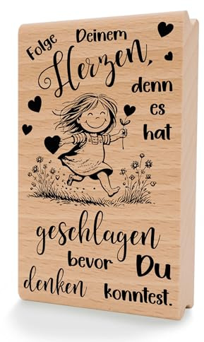 NEWSTAMPS Stempel Folge Deinem Herzen Motivstempel aus Holz & Gummi zum Karten und Geschenke basteln, Holzstempel für Sprüche, Spruchstempel, Weisheit, Scrapbook, Textilstempel, Deko