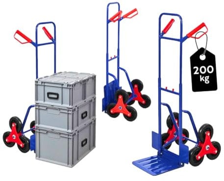 PROREGAL Carrello saliscale ODIN | AxLxP 111x60x43cm | Portata | Ruote in gomma dura | Blu