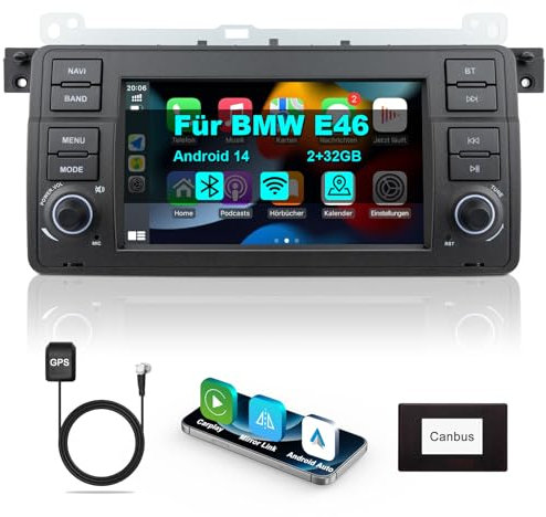 Lehwey Bluetooth Autoradio mit Bildschirm für BMW E46 3 Serien 1998-2006 M3 Rover ZT mit Navi WLAN AM/FM, Apple Carplay, Android Auto, Lenkrad Strg, 2Din Android 13 Dab Auto Radio Touch Display 7 Zoll