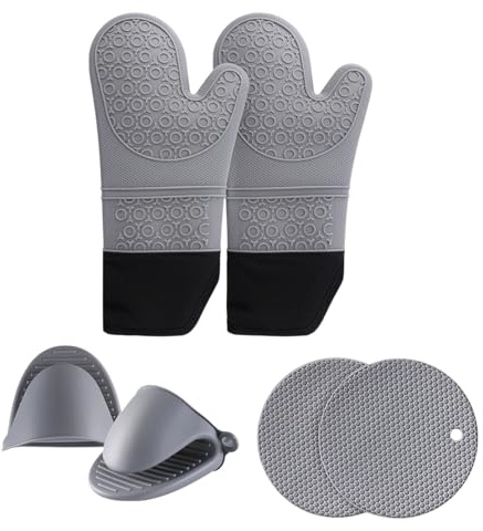Ziyonix 6 Pezzi Guanti da Forno in Silicone, Extra Lungo Antiscivolo, Grigio