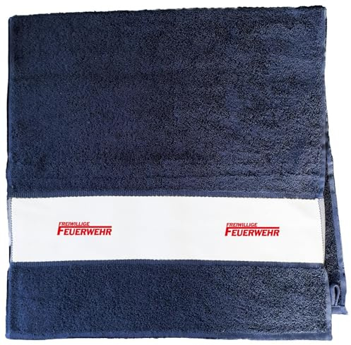 Huuraa Handtuch Freiwillige Feuerwehr Geschenk | 50x100cm French Navy Baumwolle Handtuch Geschenkidee Blaues Gästehandtuch mit Motiv Gästetuch Weich und Saugstark