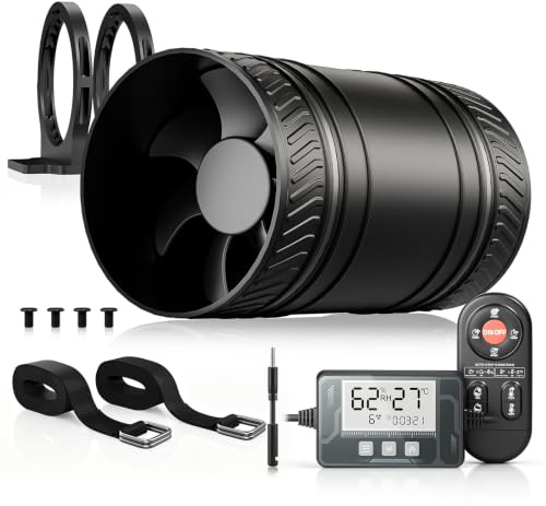 MOCINE Extracteur d’air en ligne 100mm avec capteur température et humidité | Télécommande, 6 vitesses, minuterie, ventilateur de conduit silencieux avec support de montage