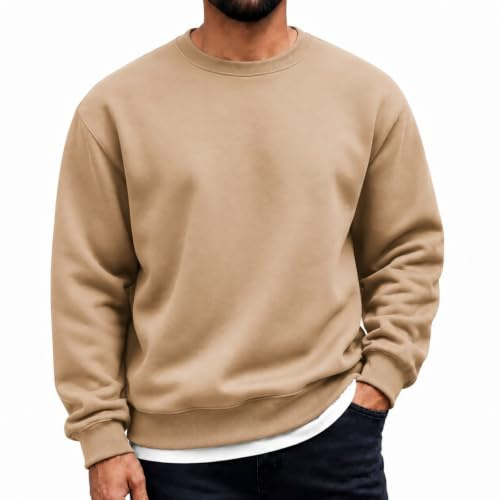 COOFANDY Sweatshirt Herren Rundhals Fleece Pullover | mit 50 % Baumwolle,Freizeit Pulli ohne Kapuze, Warm Winter Langarmshirt,Business,Outdoor,Regular Fit, Einfarbig, S-3XL