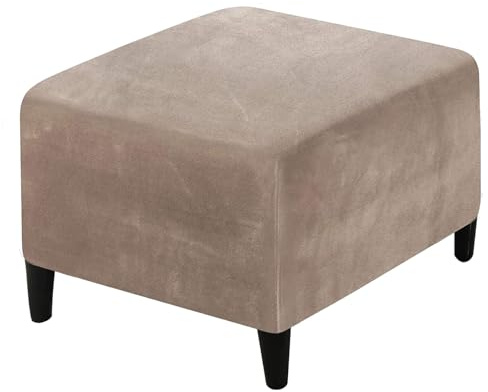 HOMECOVER Ottomane Schonbezug quadratisch, elastischem ottomane bezug samt hockerbezug Abnehmbar Rutschfester Hocker Husse für Fußhocker Mit elastischem Boden-Taupe-quadratisch
