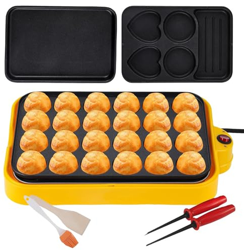 24 Löcher Takoyaki Pfannkuchenhersteller mit 3 Austauschbaren Pfannen, Elektrobratengrill-pan Automatische Temperaturregelung, Nicht-stick, für Grill, Wurst, Eier, Sandwich