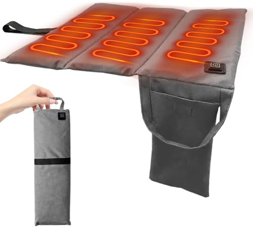 Coussin chauffant, 3 niveaux de chauffage, pliable, portable, USB, 50 à 65 °C, chauffage rapide, pour l'extérieur, le camping et la pêche (gris mat)