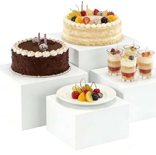 Buffetständer Set, 4-teilig, weiße Dessertständer, 5–8 Zoll, stapelbar | Vier abgestufte Größen für Kuchen, Cupcakes und Desserts; stapelbar und ideal für Buffets, Feiern und Präsentationen.