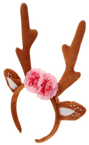 HEMOTON Rentier Haarband für Damen Elchgeweihstirnband mit Blumenkranz Realistisches Hirschkopf Haarschmuck für Weihnachten und Festivals Leicht und Tragbar