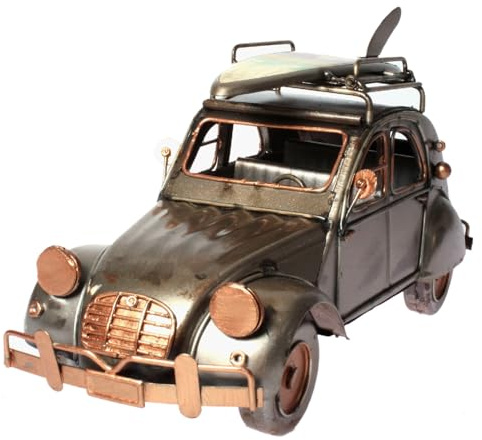 Oldtimer Metall 27 cm mit Surfbrett und Bilderrahmen Shabby Vintage Auto Nostalgie Reise PKW Ente Nostalgie Citroen 2CV Gutschein Wagen Rahmen