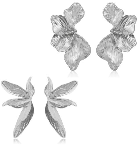 LIUYIDM 2 Paires Boucle D'oreille Fleur, Boucle D'oreille en Forme de Fleur, Dorées Longues Esthétiques de Pétales Irréguliers Convient aux Femmes et aux Filles, peut Etre Utilisé