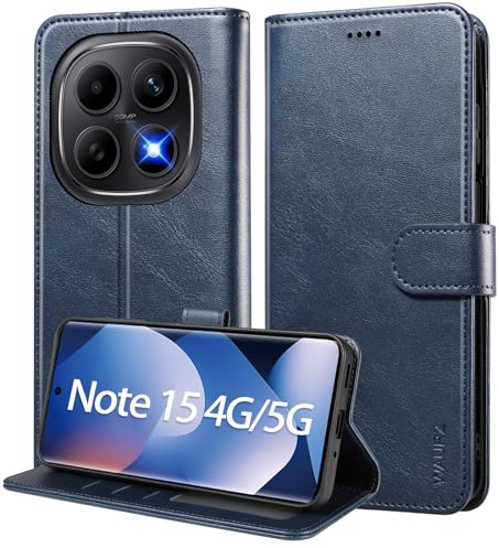 WAURZ Portefeuille Coque pour Xiaomi Redmi Note 15 4G/5G,Bleu | Etui Antichoc Cuir Pochette à Rabat Clapet, Housse avec Porte Carte Fermeture Magnétique Étui Protection RFID Case Flip Cover