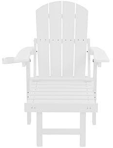 Folding Adirondack Chair with Pull-Out Ottoman & Cup Holder – Weather-Resistant HIPS Outdoor Lounge Chair for Patio, Backyard, and Poolside (White Color)