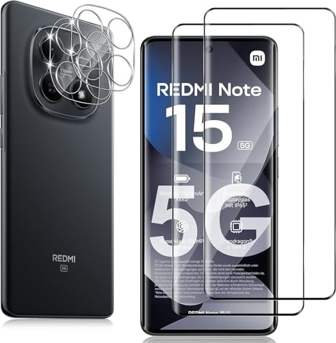 Locofun Pellicola Vetro Temperato per Xiaomi Redmi Note 15 5G/ Poco M8 e Protezione Lente Fotocamera, Durezza 9H Schermo Protettiva Film [2+2 Pezzi], Anti Graffi Niente Bolle