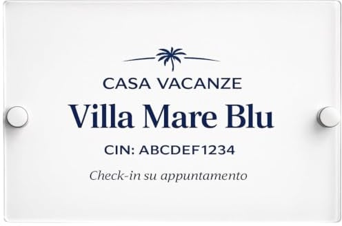 Targa Casa Vacanze Personalizzata in Plexiglass con Nome Struttura e targhetta cin - Targa da Esterno per Ingresso B&B, Affitti Brevi e Locazioni Turistiche - Plexiglass 3 mm Stampa UV (15x10)