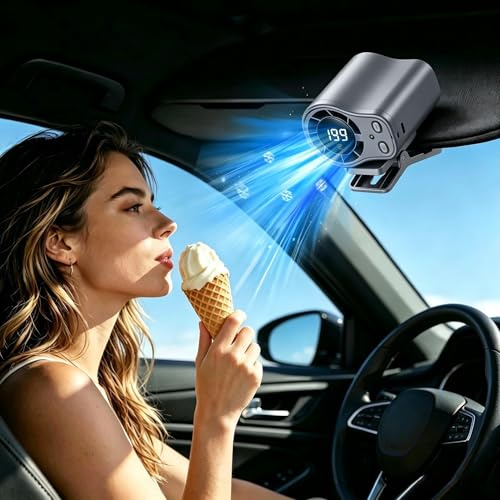 ABPWO Portable Ac for Car, Hands-Free Clip On Fan with 199 Speeds & Semi-Cooling Technology, USB Rechargeable Personal Fan for Cars, Work, Camping(Grey)