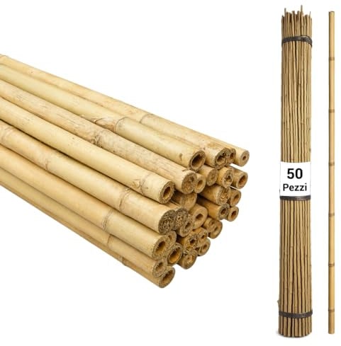 Crisalide® Canne di Bambù Naturali 156 cm, Set 50 Pezzi con Diametri Misti, Tutori per Piante da Orto e Giardino, Sostegni per Pomodori, Rampicanti, Fiori, Vasi e Fai da Te
