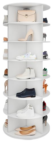 GoDyna 7 Etage Drehbares Schuhschrank, 360-Grad-Schuhregal 28 Paar Aufbewahrung, Rundes Karussell, Vertikale Handtasche, Schuhschrank-Organisation Weiß inkl. 4 doppellagigen Schuhregalen (7)