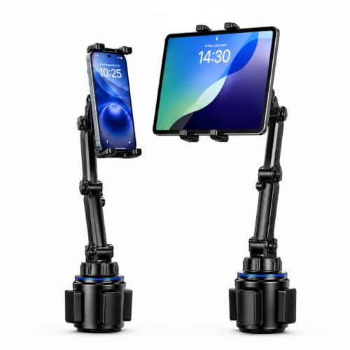 Car Cup Holder Tablet Mount, iPad Holder for Car, Car iPad Holder, Car Tablet Mount, Heavy Duty Adjustable Arm, Fits 4-13 Inch, Thick Case Friendly, Deep Claws, 360° Rotation