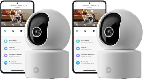 XIAOMI C302 2K 3MP cámara Interior con privacidad, Giro 360°, detección IA bebés/Mascotas, Audio bidireccional, Compatible con Alexa y Google (Paquete de 2)