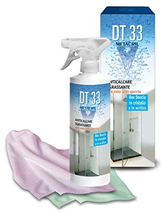 Metacril DT 33 + Vaporizzatore + Pannetto Multiuso, Detergente e Disincrostante Antigoccia, Ideale per Tutti i Tipi di Box Doccia, di Qualsiasi Marca, Modello e Dimensione - 500 ML