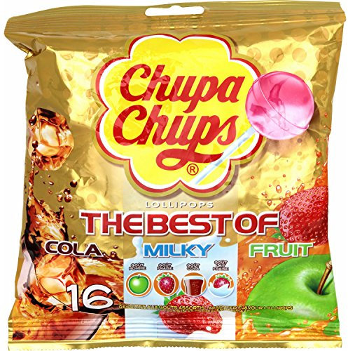 Chupa Chups The Best of Cola, Milky, Fruit 16 Assorted Flavour Lollipops