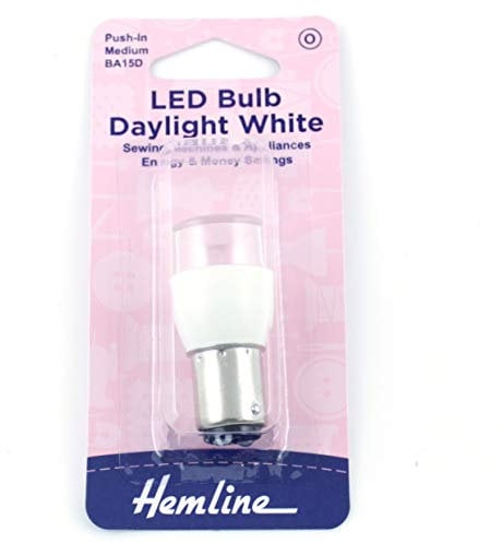 Hemline LED Sewing Machine Bulb – Medium 0.6W/220V SBC Bayonet Cap for Universal Sewing Machines and Appliances, Daylight White Replacement Bulb – 22 x 48mm (0.875 x 1.875in) Type BA15D