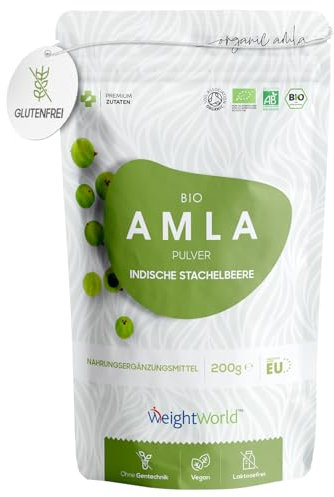 Amla Polvo Orgánico 200g,Mascarilla para el Pelo y Piel, Producto Ecológico de Grosella Espinosa India-Apto para Veganos, Cuenta con Certificación Orgánica por la Soil Association, Sin OGM ni Lactosa