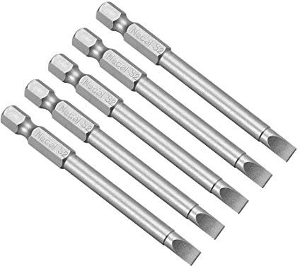 sourcing map 5 Pcs 5mm Slotted Tip Magnetic Flat Head Screwdriver Bits, 1/4 Inch Hex Shank 3-inch Length S2 Power Tool