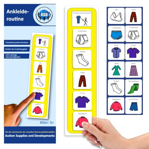Ankleideplan Kinder Autismus/ADHS Hilfsmittel – Tagesplaner Kinder Routine mit 12 Karten – Hochwertige Langlebige Visuelle Födert Eigenständigkeit