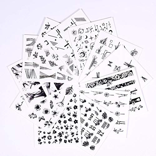 MWBLN Nail stickers,2/4/12 Sheets Abstract Women Face Water Nail Transfer Stickers,Alphabet Leaves Nail Slider Decals Flower Decoration 12pcs-64