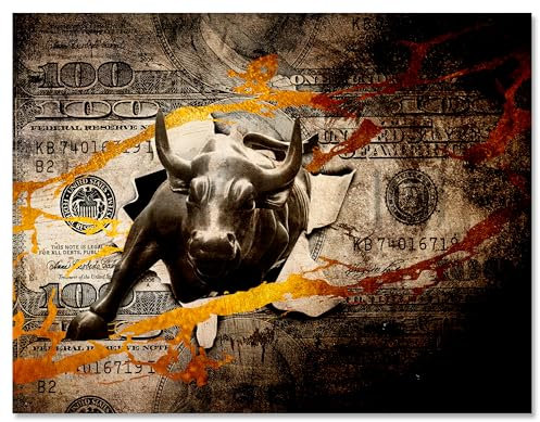 wandmotiv24 Leinwandbild Motivation, Querformat, Stier Geld M0129