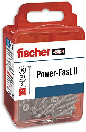 fischer - Vis à bois PowerFast II 3,5x40 à tête fraisée, empreinte Pozidriv PZ, zingué blanc, filetage partiel/Blister de 15