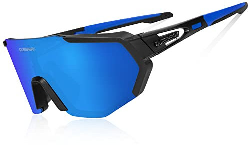 Queshark Fahrradbrille,TR90 Unbreakable Frame Polarisierte Sport Sonnenbrille,Fahrradbrille für Männer Frauen mit 3 Wechselobjektiven,zum Fahren Angeln Glof Baseball Laufen