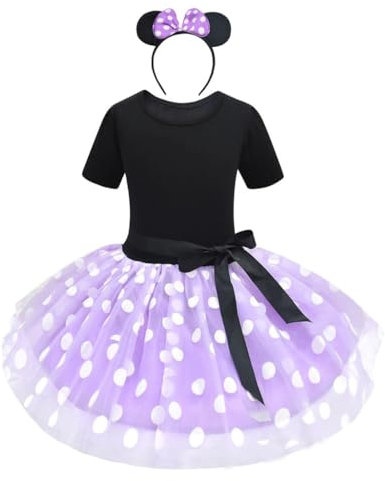 Lito Angels Vestito Costume da minnie per bambina, con orecchie topo cerchio per capelli, Taglia 3-4 Anni, Viola 261