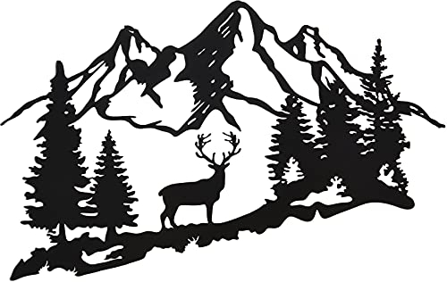 Rustikale Wanddekoration aus Metall, Wald, Hirsch, Berghütte, Dekoration, rustikale Tierjagd-Dekoration für Schlafzimmer, Wanddekoration, 33 x 20 cm (schwarz)