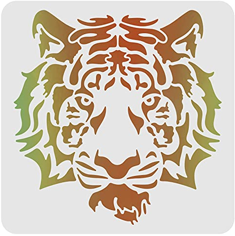 FINGERINSPIRE Tiger Schablonen Vorlage 30x30cm Kunststoff Tigerkopf Zeichnung Malerei Schablonen Quadratische Wiederverwendbare Tierkopf Schablonen zum Malen auf Holz, Boden, Wand und Stoff