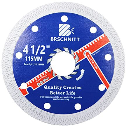 Super Thin Diamond Porcelain Cutting Disc with X Teeth,BRSCHNITT 115mm x Arbor 22.23mm Diamond Cutting Disc for Dry/Wet Cutting Porcelain Tile Ceramic Marble Granite