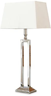 Loberon Tischlampe Kinshaa, Aluminium, Edelstahl, Baumwolle, H/B/T ca. 73/35 / 30 cm, creme/silber