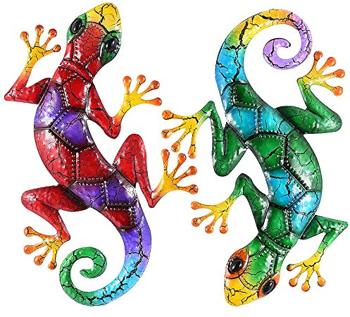 OYANARNAR Gecko-Wanddekoration aus Metall, groß, Gecko-Dekoration für den Außenbereich, 2 Stück