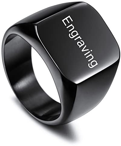 MunkiMix Männer Ringe Edelstahl Quadratischer Siegelring Personalisiertes Valentinstagsgeschenk für ihn Herren, Trauringe, Schwarz Ring mit Gravur
