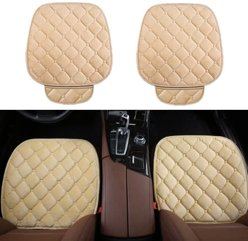 Bangminda Sitzauflage Universal Plüsch Sitzkissen für Vordersitze und Rücksitz, Fahrzeug Sitzschutz (2 Vordersitzbezüge, Beige)