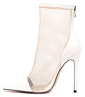 aanieshoeya Stiefeletten Damen Elegant Kurzschaft Lack Boots Absatz High Heels Frühling Sommer Beige 39EU