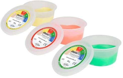 Physioflex Therapie-Knetmasse, Set: 85 g, je 1x soft, medium, strong