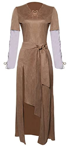 Prinzessin Kostüm Cosplay Kleid Rückkehr Figur Langarm Kleid Langer Rock für Halloween Party, Braun, S
