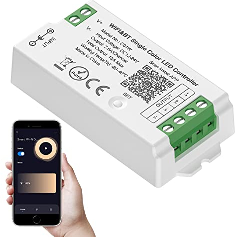 SEZO C01W Einfarbig WiFi Bluetooth LED Controller Gruppensteuerung Kompatibel mit Alexa Google Home/Tuya Smart Life APP Steuerung Arbeit With LM091 LM096 LM007 LM097 WR02RF Remote DC12-24V